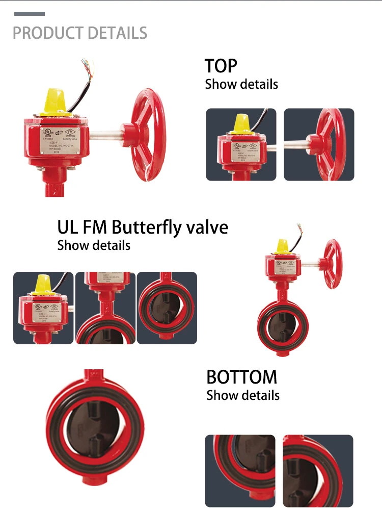 Fire Protection UL FM Approved Red Wafer Butterfly Valve with Signal Gearbox 12"